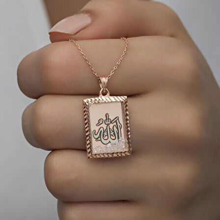 Rose Arapca Allah Muhammet Yazılı 925 Ayar Gümüş Kolye
