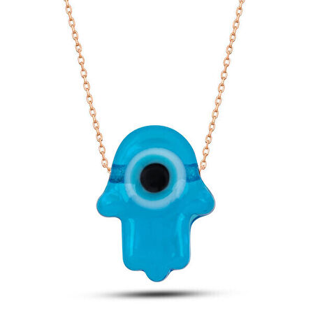 Fatma Ananın Eli Mavi Nazarlı 925 Ayar Gümüş Kolye