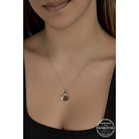 Crystal Taşlı  Deniz Kabuğu  925 Ayar Gümüş Kolye