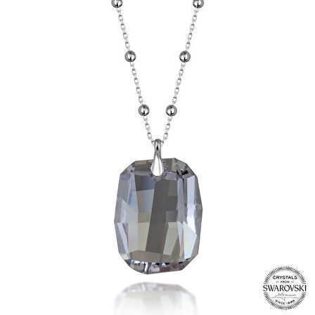 Crystal Taşlı Baget  Top  Zincir 925 Ayar Gümüş Kolye