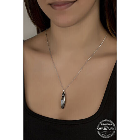 Crystal Taşlı Çubuk  Top  Zincir 925 Ayar Gümüş Kolye