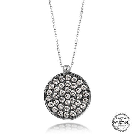 Crystal Taşlı Yuvarlak 925 Ayar Gümüş Kolye