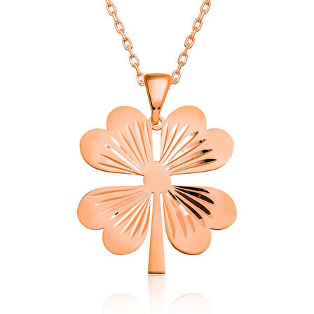 Dört Yaprak Yonca Rose  925 Ayar Gümüş Kadın Kolye