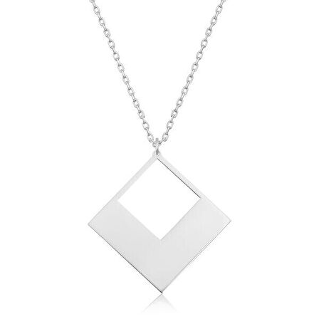 Kare 925 Ayar Gümüş Kadın Kolye