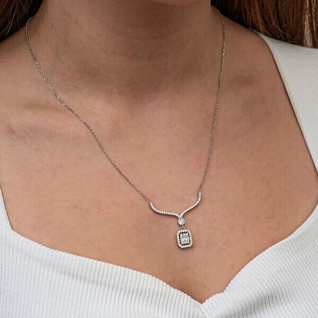 Baget Taşlı Gerdanlık 925 Ayar Gümüş Kadın Kolye