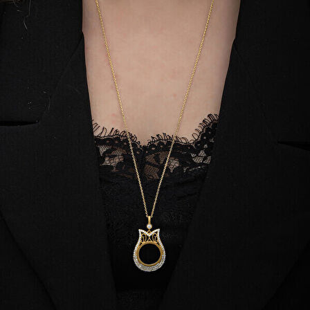 Gold Çetrek Altın TakılabilenZirkon Taşlı 925 Ayar Gümüş Kadın Kolye