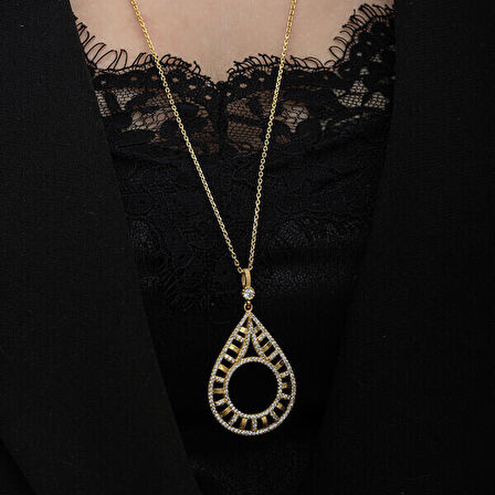 Gold Çeyrek Altın TakılabilenZirkon Taşlı 925 Ayar Gümüş Kadın Kolye