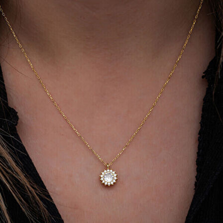 Gold  Minimal Yuvarlak Anturaj 925 Ayar Gümüş Kadın Kolye