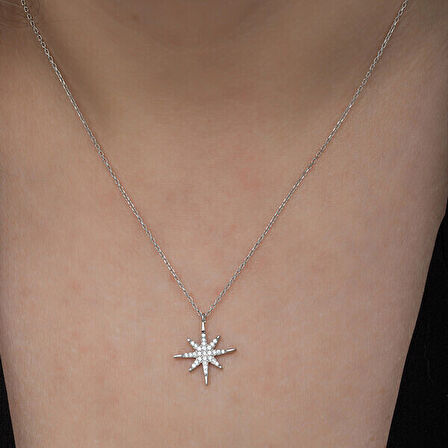 Kutup Yıldızı 925 Ayar Gümüş Kadın Kolye