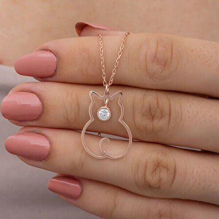 Nisan Ayı Dogum Taşı Kedi 925 Ayar Gümüş Kadın Kolye