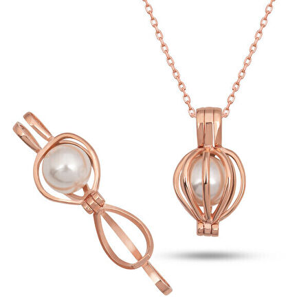 Rose Beyaz İnci  925 Ayar Gümüş Kadın Kolye