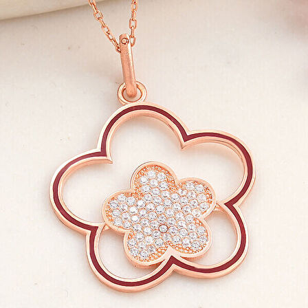 Rose Çiçek Desenli 925 Ayar Gümüş Kadın Kolye