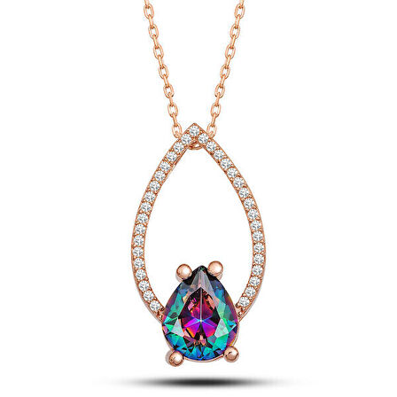 Rose Mistik Topaz Zirkon Taşlı 925 Ayar Gümüş Kadın Kolye