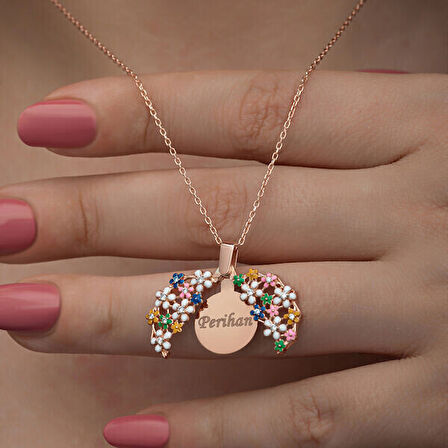 Rose Kişiye Özel İsim Çiçek 925 Ayar Gümüş Kadın Kolye