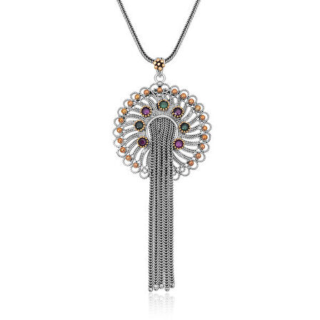 Telkari Zümrüt 925 Ayar Gümüş Kadın Kolye