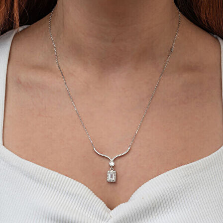 Baget Taşlı Gerdanlık 925 Ayar Gümüş Kadın Kolye