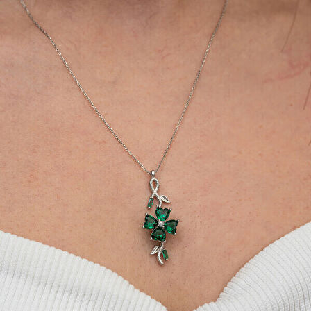 Yeşil Çiçek 925 Ayar Gümüş Kadın Kolye