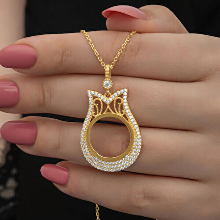 Gold Çeyrek Altın TakılabilenZirkon Taşlı 925 Ayar Gümüş Kadın Kolye