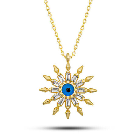 Gold Koruyucu Güneş Zirkon Taşlı 925 Ayar Gümş Kadın Kolye