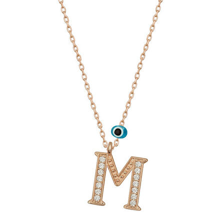 M Harfi Rose  925 Ayar Gümüş Kadın Kolye