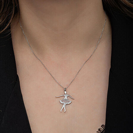 Balerin Zirkon Taşlı 925 Ayar Gümüş Kadın Kolye