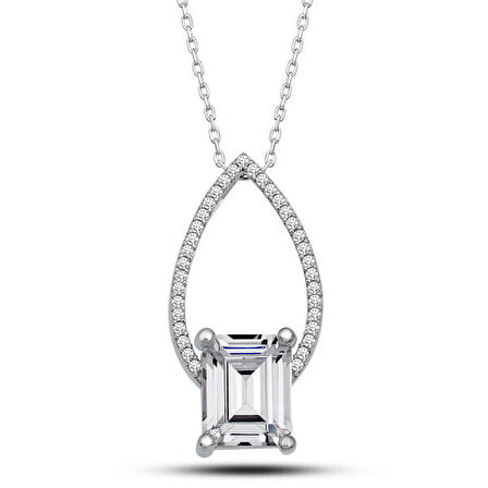 Baget Taşlı Damla 925 Ayar Gümüş Kadın Kolye