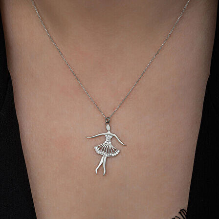 Balerin Zirkon Taşlı 925 Ayar Gümüş Kadın Kolye