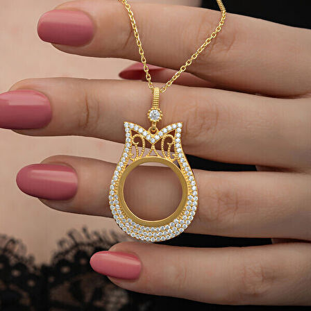 Gold Çeyrek Altın TakılabilenZirkon Taşlı 925 Ayar Gümüş Kadın Kolye