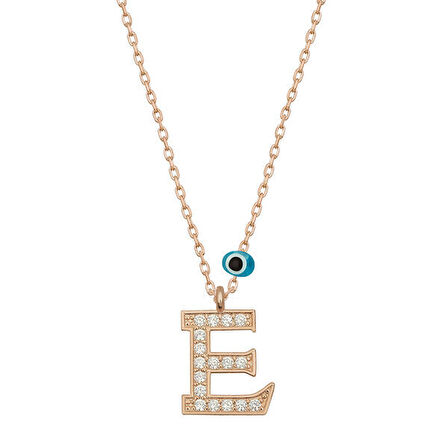 E Harfi Rose  925 Ayar Gümüş Kadın Kolye