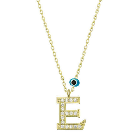 E Harfi Gold 925 Ayar Gümüş Kadın Kolye