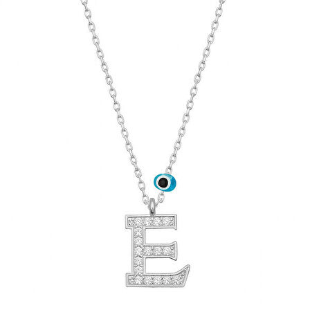 E Harfi Nazarlı 925 Ayar Gümüş Kadın Kolye