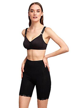 Kom Basic Dantel Detaylı Paçalı Siyah Külot 