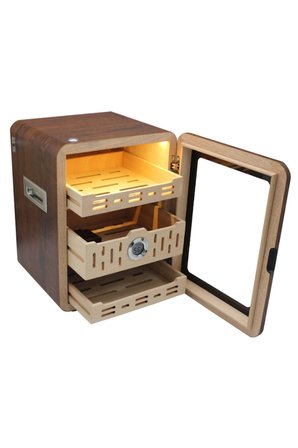 PremiumQuality Las Palmas İçi Ledli Kahverengi Sedir Humidor Puro Kutusu - TR9828