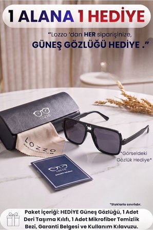 Erkek UV400 Siyah Kare Aksesuarlı Güneş Gözlüğü 23024 C2