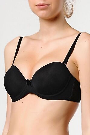 Kadın Basic Düz Straplez Destekli Sulu Siyah Sütyen 3060