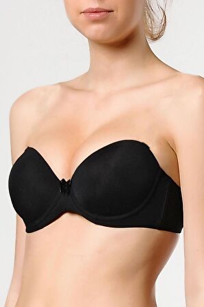 Kadın Basic Düz Straplez Destekli Sulu Siyah Sütyen 3060