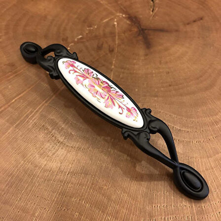 Narin Porselen Siyah Pembe Çekmece Kapak Kulpu (2 Adet) 128MM