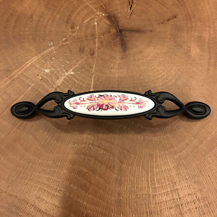 Narin Porselen Siyah Pembe Çekmece Kapak Kulpu (2 Adet) 128MM