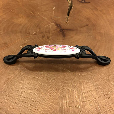 Narin Porselen Siyah Pembe Çekmece Kapak Kulpu (2 Adet) 128MM