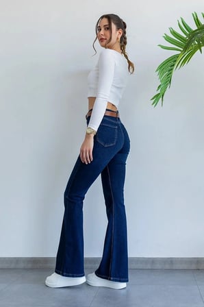 Pamela Ispanyol Lacivert Kot Yüksek Bel Likralı Ekstra Esnek Flare Jeans Kot Pantolon