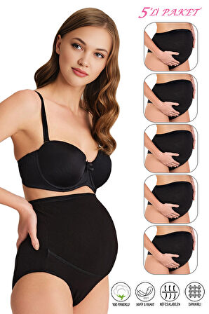 Özkan 23582 5'li Paket Kadın Pamuklu Likralı Süprem Hamile Lohusa Yüksek Bel Bato Külot