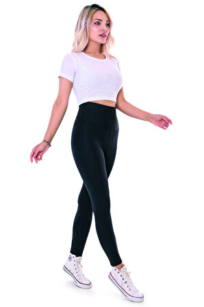 Kompedan SS23 Kadın Siyah Renk Yüksek Bel Toparlayıcı Esnek Örme Tayt