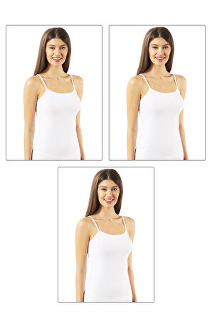 Özkan 23319 3'lü Paket Kadın Pamuklu Likralı Süprem Esnek Rahat İnce Askılı Atlet