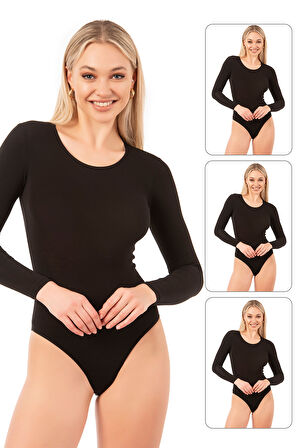 Özkan 0600 3'lü Paket Kadın Pamuklu Likralı Süprem Uzun Kollu Yuvarlak Yaka Kancalı Çıtçıtlı Örme Body