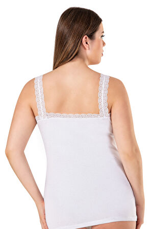 Özkan 26802 3'lü Paket Kadın Pamuklu Yakası Dantel Detaylı Kalın Askılı Esnek Rahat Büyük Beden Atlet