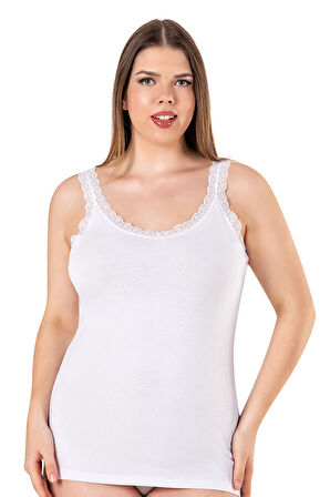 Özkan 26802 6'lı Paket Kadın Pamuklu Yakası Dantel Detaylı Kalın Askılı Esnek Rahat Büyük Beden Atlet