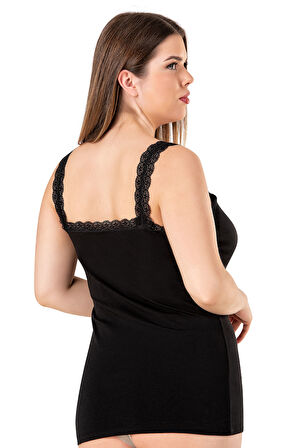 Özkan 26802 6'lı Paket Kadın Pamuklu Yakası Dantel Detaylı Kalın Askılı Esnek Rahat Büyük Beden Atlet