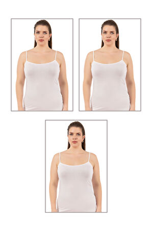 Özkan 25923 3'lü Paket Kadın Viskon İp Askılı Biyeli Yumuşak İnce Askılı Büyük Geniş Beden Atlet