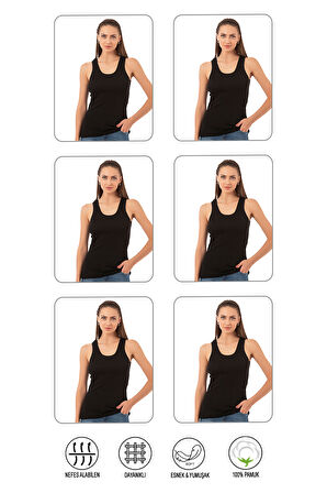 Özkan 0111 6'lı Paket Kadın %100 Pamuklu Ribana Esnek Rahat Biyeli Kalın Askılı Örme Atlet