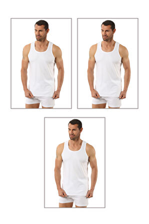 Özkan 0058 3'lü Paket Erkek %100 Pamuklu Ribana Esnek Rahat Sırtı Çapraz Sporcu Rambo Kalın Askılı Atlet